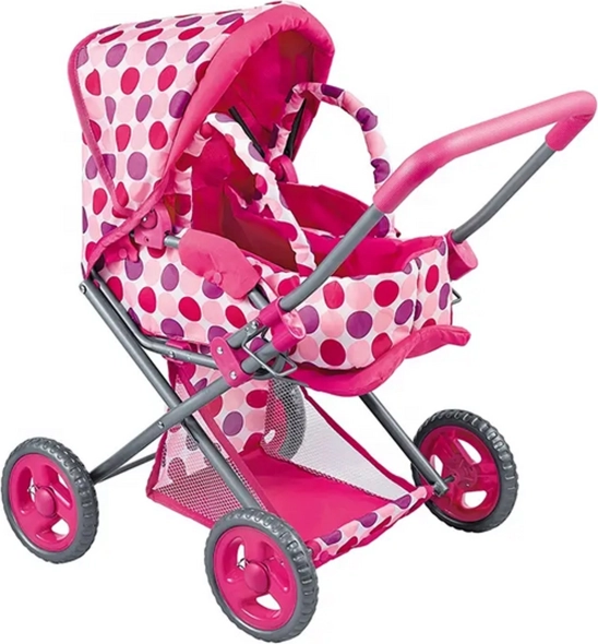 passeggino per bambole 3v1 rosa a pois