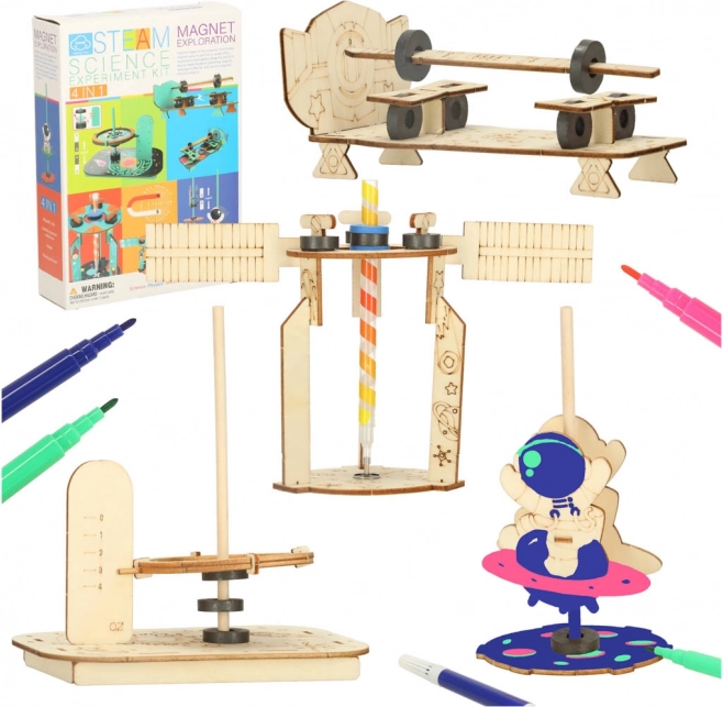 Set educativo per esperimenti scientifici fai-da-te 4 in 1 – magnetismo, meccanica e gravità