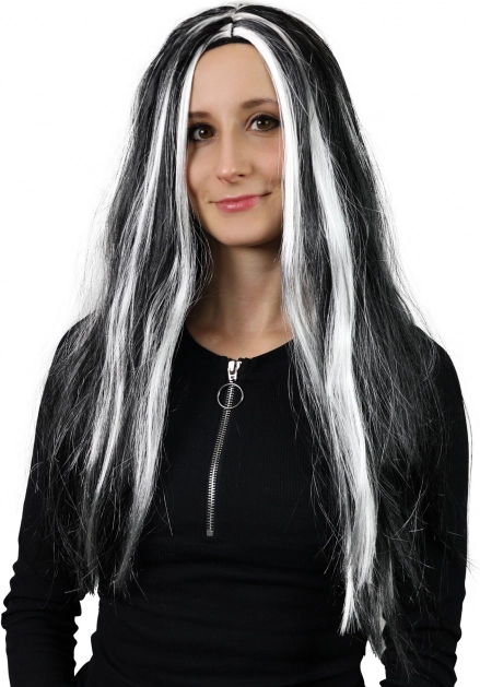 Parrucca lunga in bianco e nero con motivo da strega