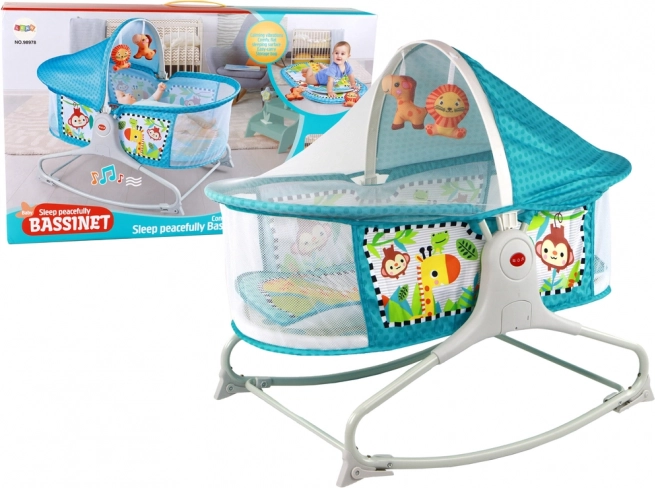 Lettino multifunzione 2 in 1 per bambini con vibrazioni e imbottitura blu