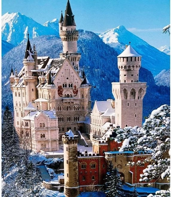 Pittura a diamante Neuschwanstein Castello panorama invernale 30x40 cm