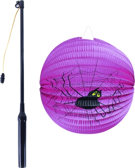 Lanterna di Halloween ragno 25 cm con bacchetta luminosa 50 cm