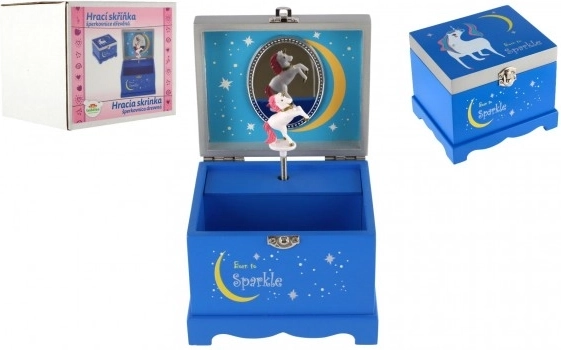 Carillon portagioie in legno con unicorno Born to Sparkle – blu