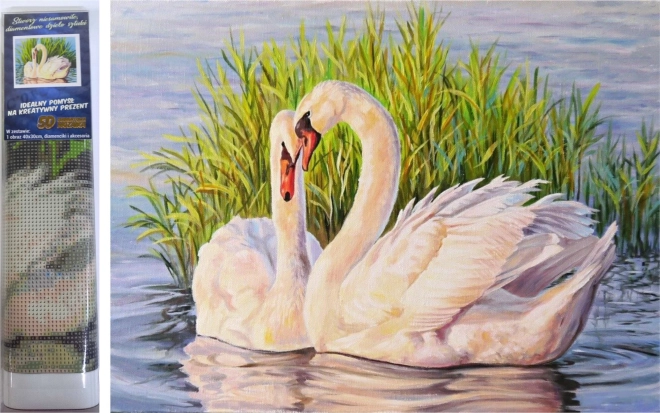 Pittura diamantata – cigni tra le canne 30 × 40 cm