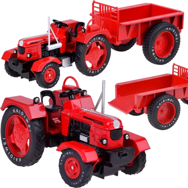trattore rosso in metallo con rimorchio 1:18 con ruote in gomma