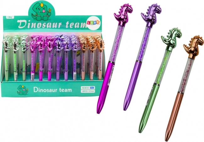 Penna a sfera con dinosauro, strass brillanti, inchiostro blu 0,7 mm, mix di colori