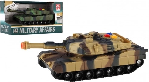 Carro armato in plastica 17 cm a inerzia con luce e suono – 2 colori (RUI JIA, MILITARY AFFAIRS)