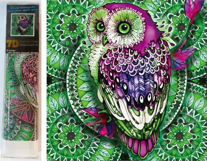 Norimpex pittura diamantata 7D – gufo su mandala verde 30 × 30 cm
