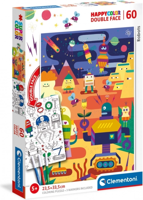 Puzzle doppia faccia CLEMENTONI Robot 60 pezzi con pagina da colorare