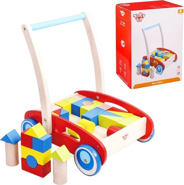 deambulatore in legno carrellino spingibile con blocchi 23 pz TOOKY TOY