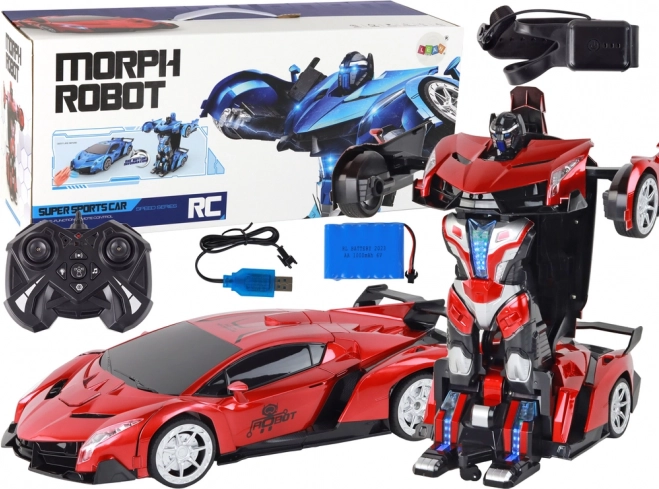 Auto RC trasformabile in robot 1:10 rosso con controllo gestuale
