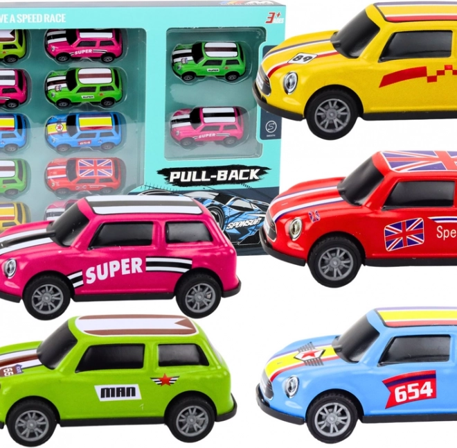 Set di automobiline in metallo con meccanismo a frizione, collezione colorata da 12 pezzi