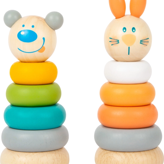 SMALL FOOT torre impilabile in colori pastello – set in legno con coniglietto e orso