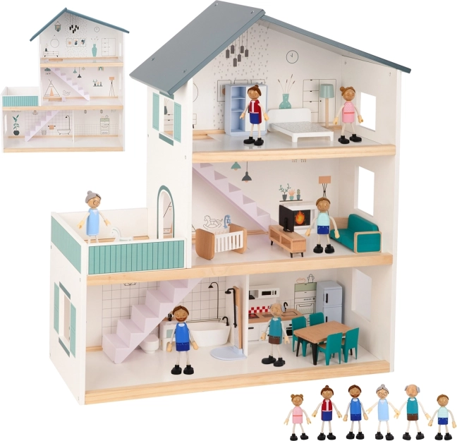 Grande casetta per bambole in legno con personaggi FSC TOOKY TOY