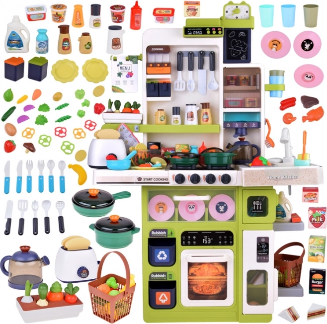 Grande cucina giocattolo interattiva con luci, suoni, vapore e acqua corrente, set da 101 pezzi