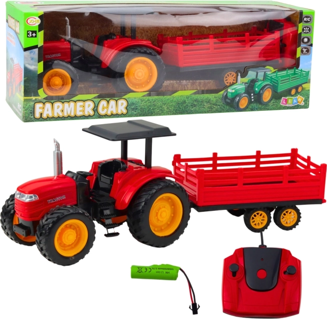 Trattore agricolo telecomandato con rimorchio rosso