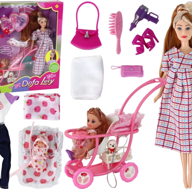 Bambola Lucy Incinta con Bambino e Passeggino