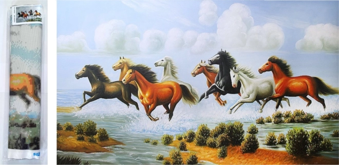 Pittura diamantata Mandria al galoppo 80x40cm