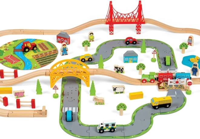Ferrovia in legno con percorso rurale di Bigjigs Rail