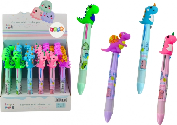 Penna a sfera multicolore con cursore laterale 3 colori dinosauro