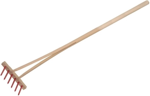 Rastrello rosso con manico in legno e 6 denti in plastica 90cm attrezzo da giardino – Rosso