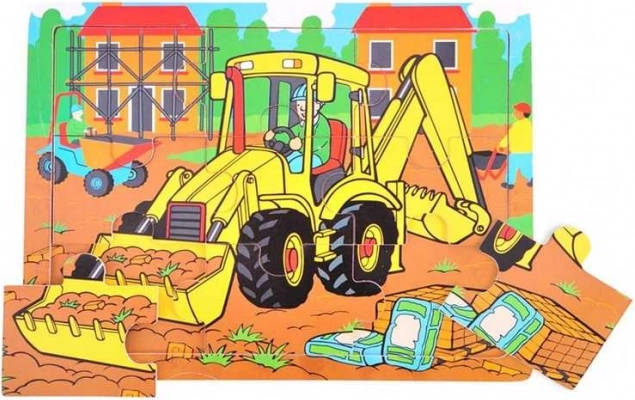 BIGJIGS TOYS puzzle in legno con escavatore, 9 pezzi