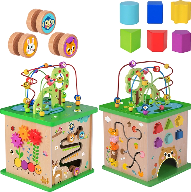TOOKY TOY cubo educativo in legno 5 in 1 con animaletti