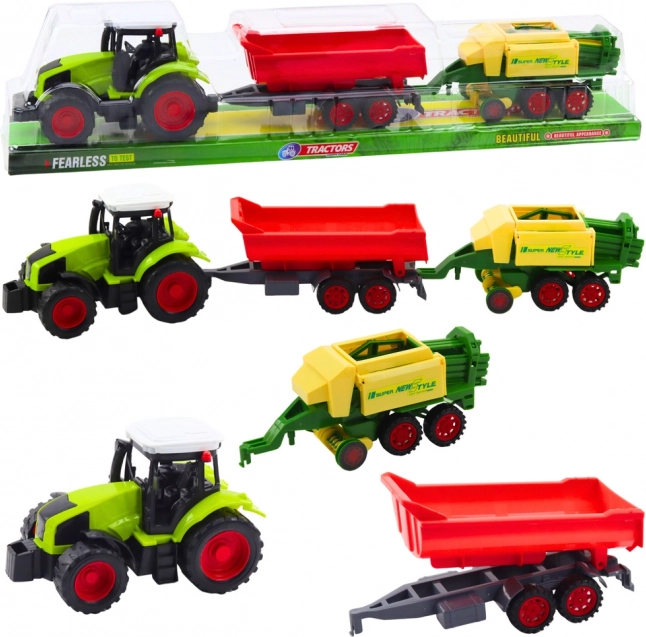 Trattore per bambini con rimorchio e pressa per fieno – set da fattoria