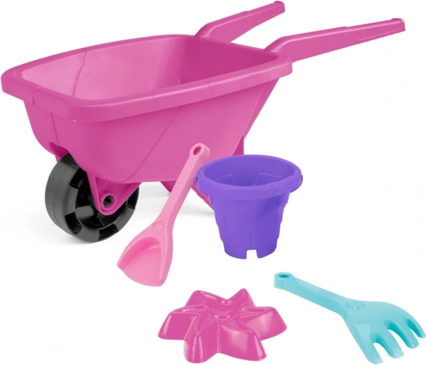 Carriola rosa con set da spiaggia