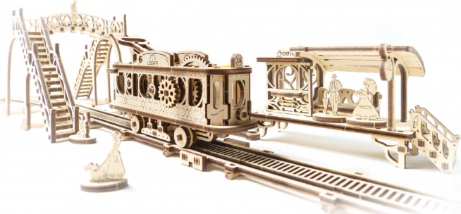 Modello meccanico in legno UGEARS Linea del tram Mechanical Town