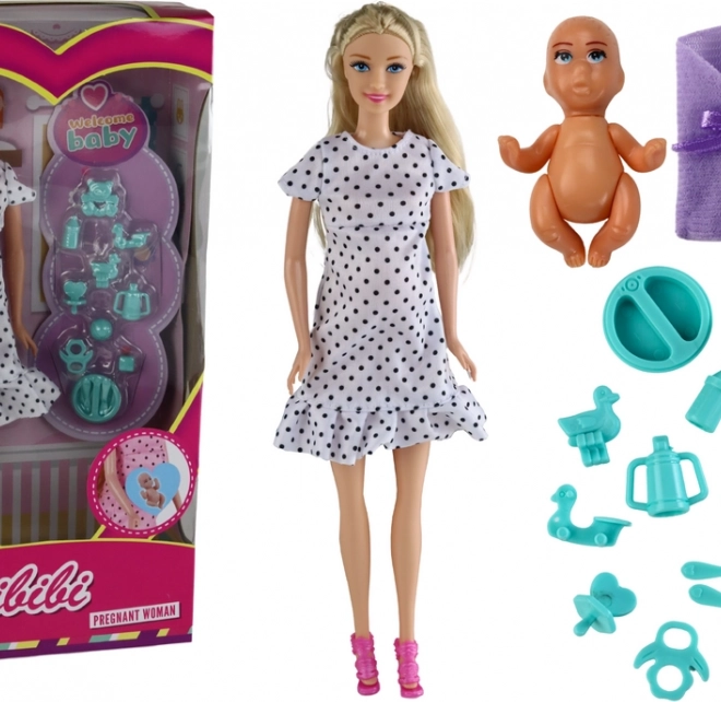 Bambola incinta con bambino e accessori