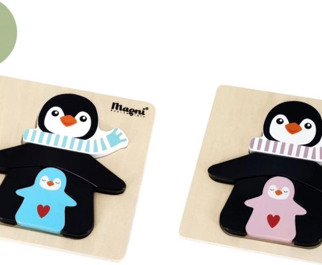 Puzzle in legno pinguino con cuccioli