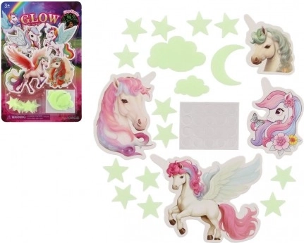 Unicorni luminosi sul muro nella notte