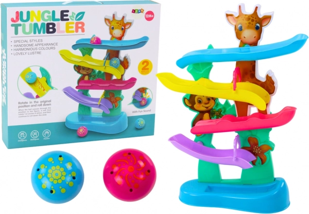 Pista a biglie colorata giraffa e scimmietta con suoni
