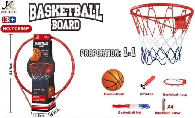 Canestro da basket in metallo 1:1 con rete, pallone e pompetta