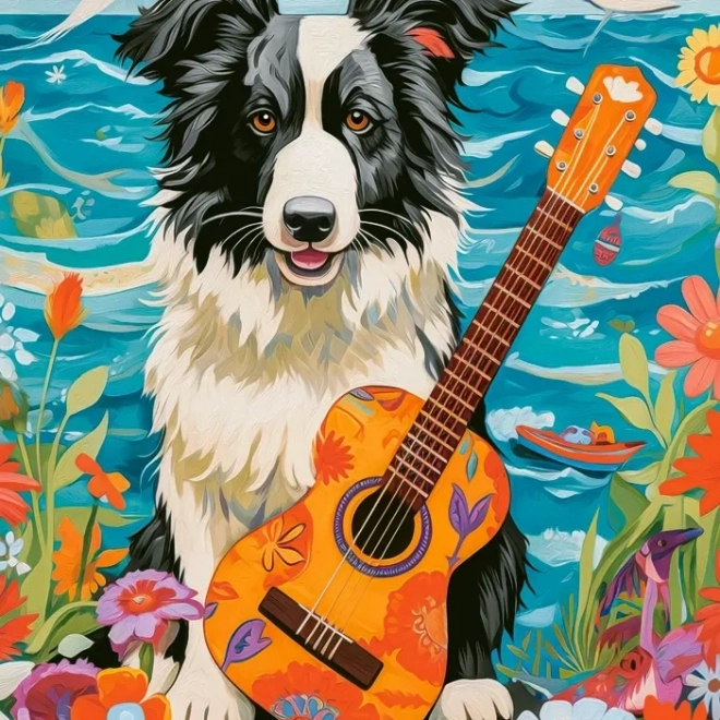 Puzzle da 100 pezzi – collie, chitarra e mare