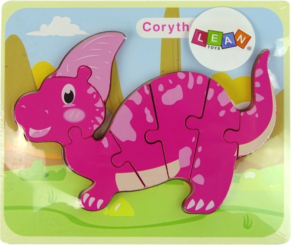 Puzzle di legno dinosauro Corythosaurus rosa e Spinosaurus viola