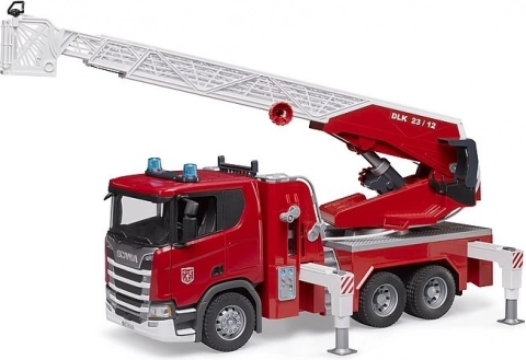 Auto dei pompieri per bambini Scania con scala rotante e cannone ad acqua