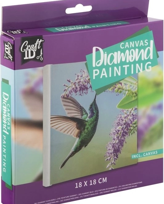 Pittura con diamanti su cornice Colibrì 18x18 cm