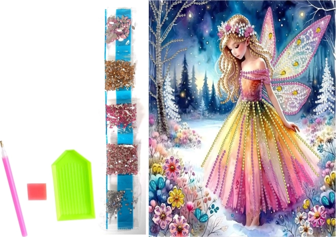 Pittura diamantata su tela Fata d’Inverno 23 × 30 cm