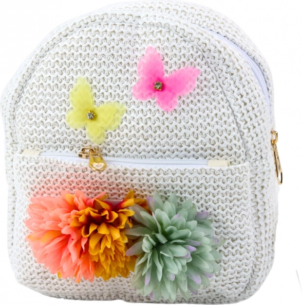 Zainetto per bambini con ricamo di farfalle e fiori beige