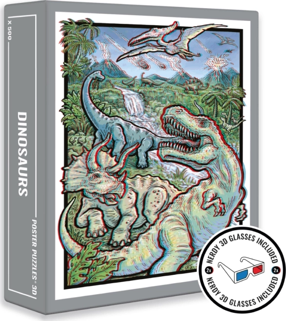 Puzzle Cloudberries Dinosauri 3D con occhiali, 500 pezzi