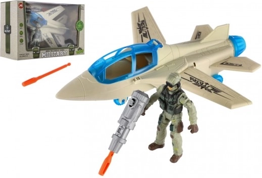 Set militare con caccia e soldato con accessori, set di gioco in plastica