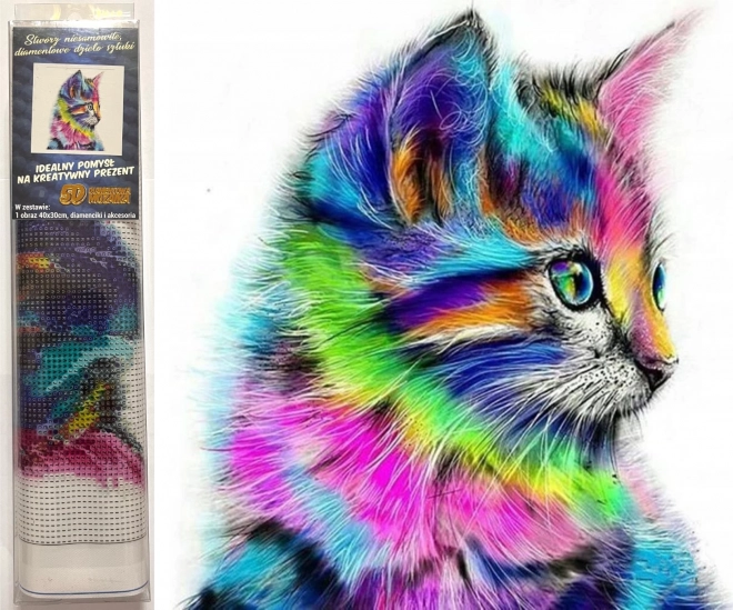 Pittura diamantata Gattino Arcobaleno 30 × 40 cm