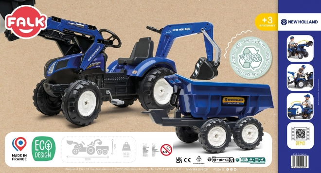 Trattore New Holland con rimorchio blu per bambini dai 3 anni