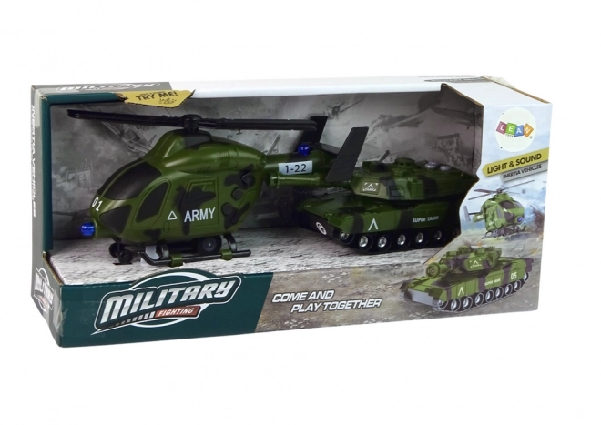 Set militare con carro armato e elicottero con suoni e luci