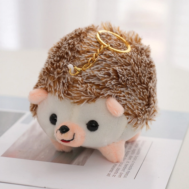 Portachiavi riccio in peluche marrone 9 cm