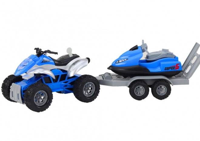 Quad con rimorchio per trasporto barca e scooter d'acqua