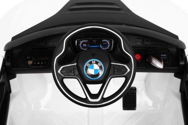 Auto a batteria BMW I8 Lift Bianco + telecomando + avviamento lento + cinture a 3 punti + MP3 USB + LED