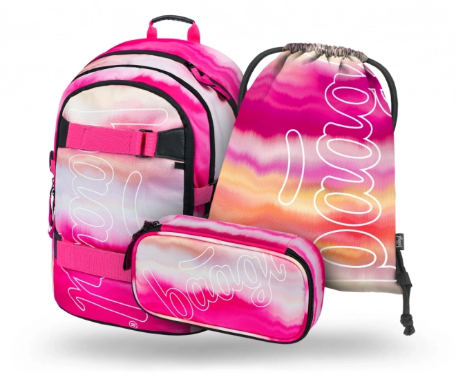 Set scuola 3 pezzi Skate Pink Stripes: zaino, astuccio, sacchetto